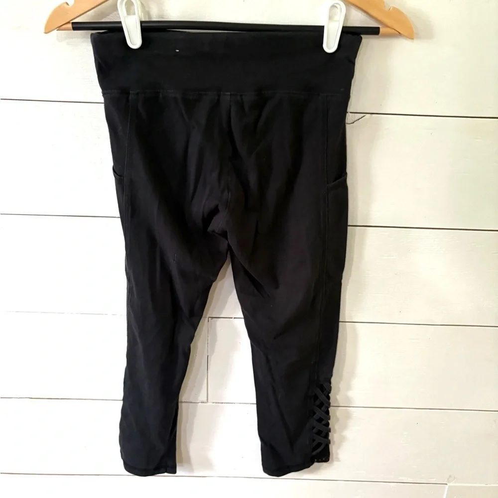 Justice Black Cropped Leggings with Lattice Hem